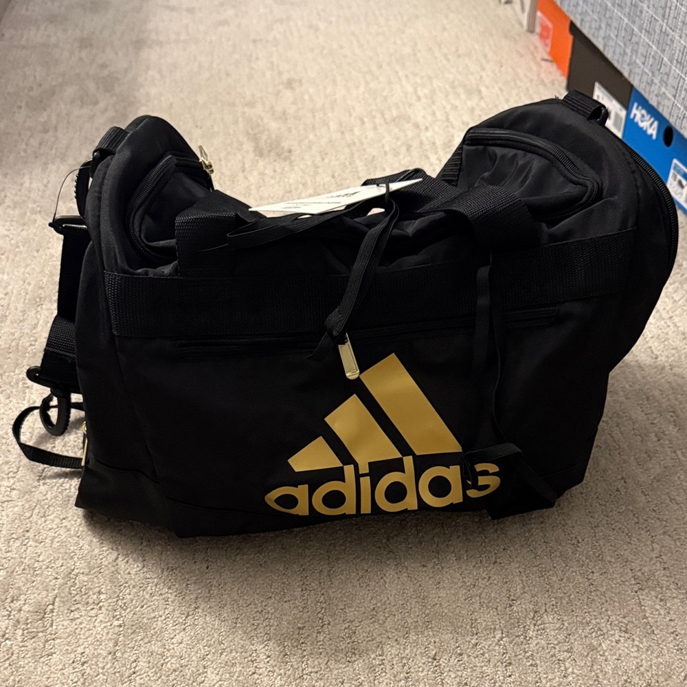 Adidas Women’s or Men's Black Duffel Bag with Gold Logo
